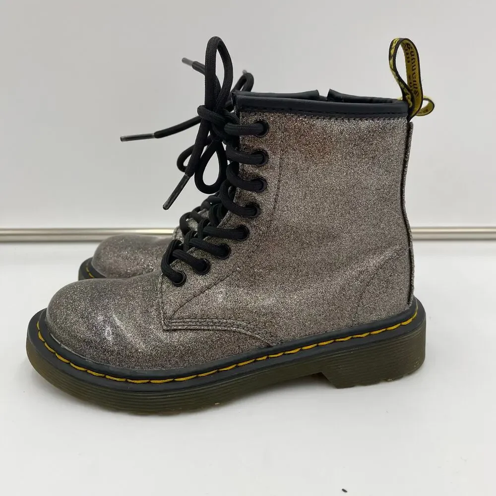Dr. Martens Girl's 1460 Gray Glitter J Combat Boots Size 12